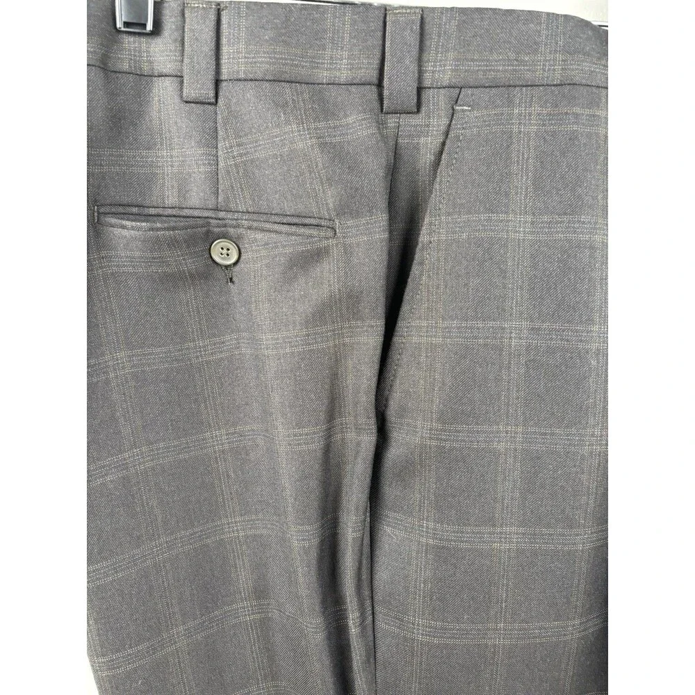 Perry Ellis Portfolio Suit Jacket Wool Mens Charcoal Gray Glen Plaid Windowpane